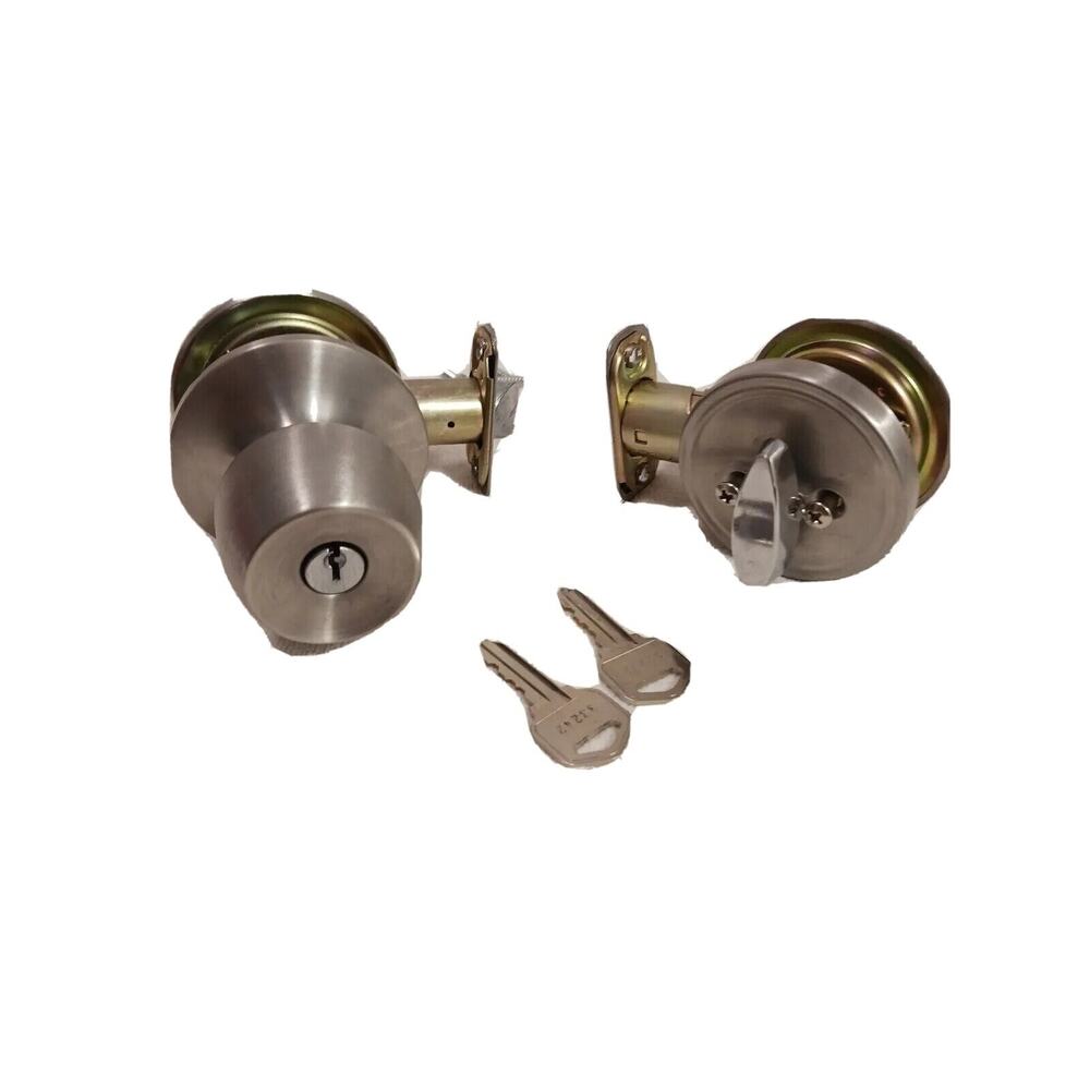 DEFIANT Front Door Set Door KNOB Keyed Lock Entry + Deadbolt w 2 Keys Silver